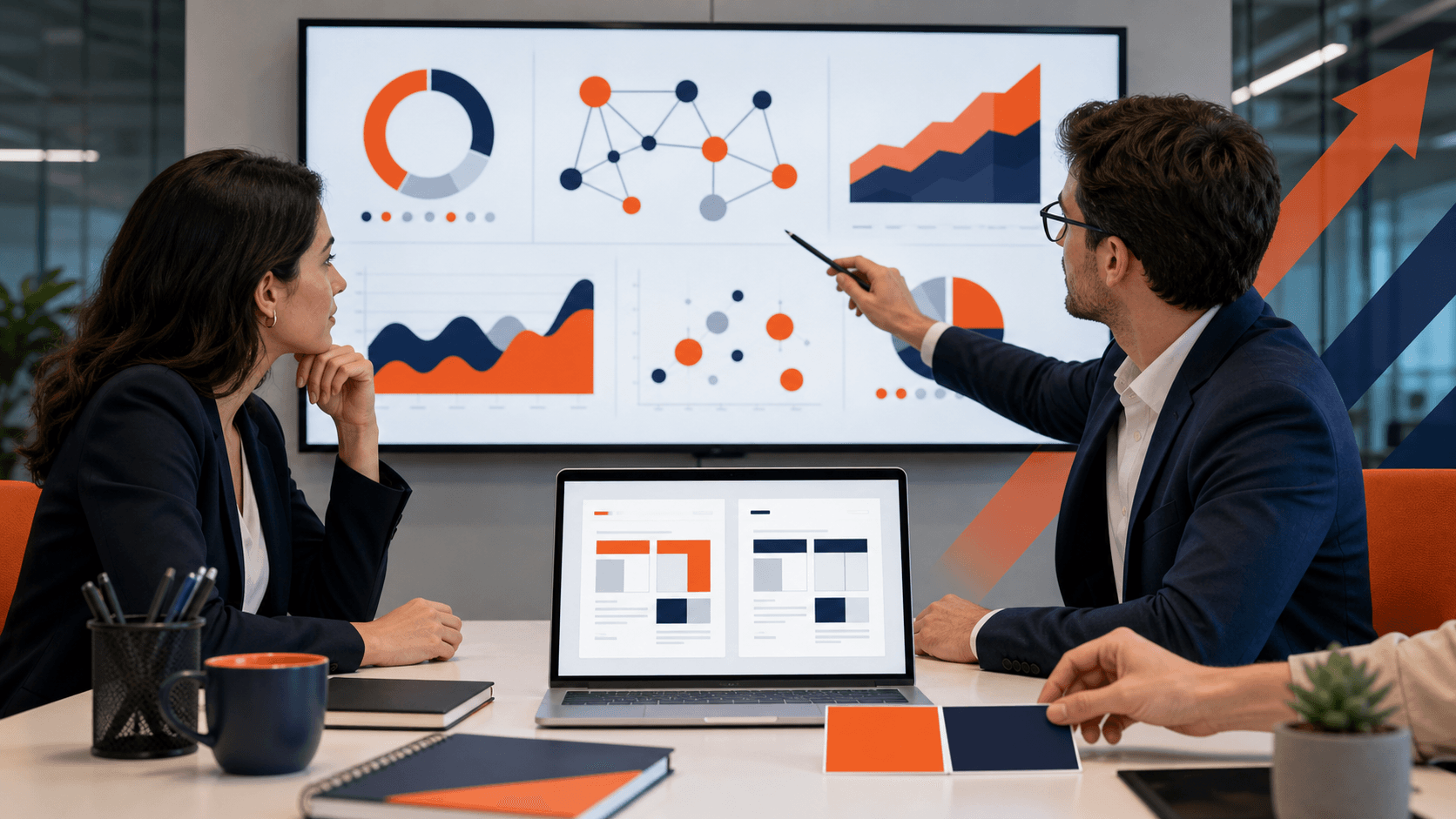 Split-screen illustration of hands selecting between a guest post document icon and a chain link icon on a blue background
